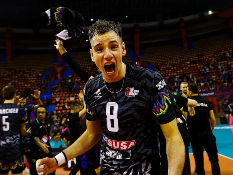 Agustín Loser celebrating with Perugia in club competition.