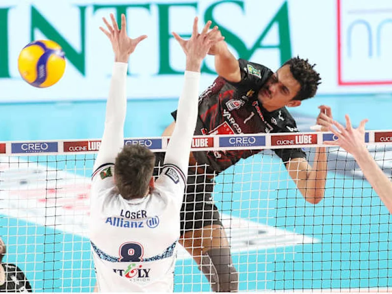 Barthélémy Chinenyeze attacks for Cucine Lube Civitanova during an Italian league match.