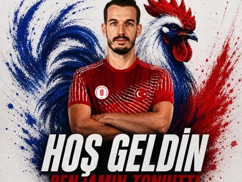 Benjamin Toniutti in a Ziraat Bankkart welcome graphic wearing the club's red colors.