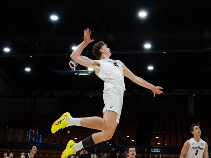 Cole Hartke jumping to attack for Pepperdine men's volleyball.