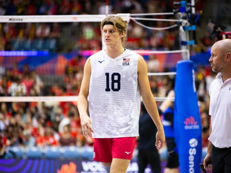 Cole Hartke wearing the United States men's national volleyball team uniform.