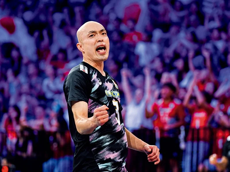 Hideomi Fukatsu celebrating for Japan after returning to national-team competition.