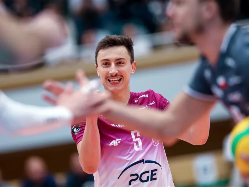 Jan Firlej celebrates with PGE Projekt Warszawa during European club volleyball.