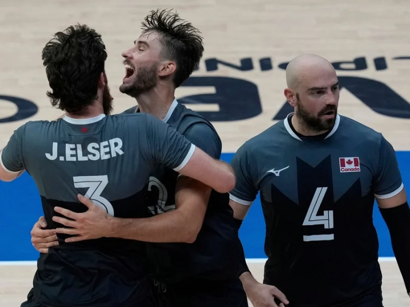 Jesse Elser celebrating with Canada during the 2025 Men's World Championship.