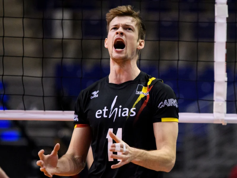 Jolan Cox celebrating for Belgium during Olympic qualification.