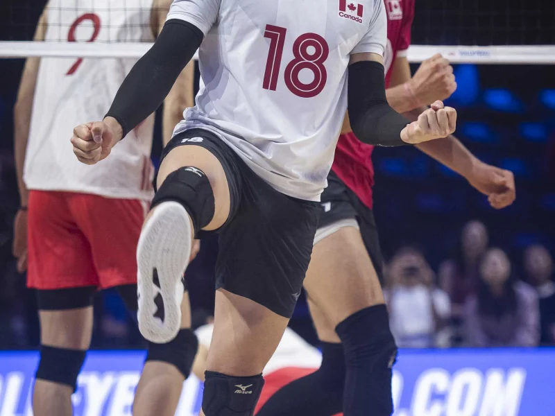Justin Lui celebrating for the Canada men’s national volleyball team