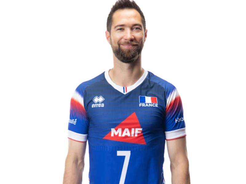 Kévin Tillie in the France national team volleyball jersey in 2026.
