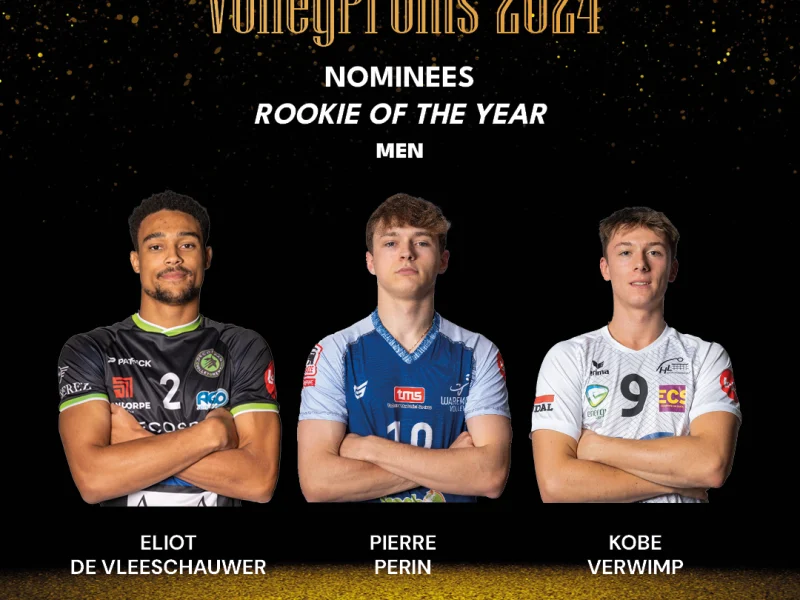 Kobe Verwimp pictured among the 2024 VolleyProms Rookie of the Year nominees.