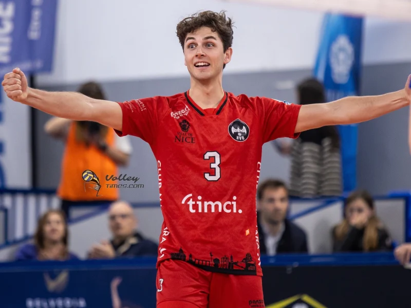 Mason Briggs celebrating for Nice Volley Ball