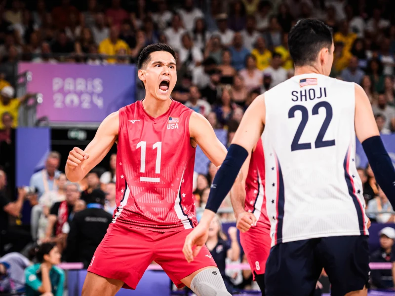 Micah Christenson celebrating for the United States at the Paris 2024 Olympic Games.
