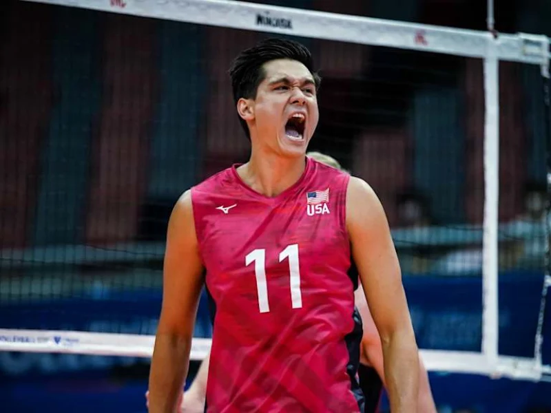 Micah Christenson celebrating for the United States during the 2026 Volleyball Nations League.