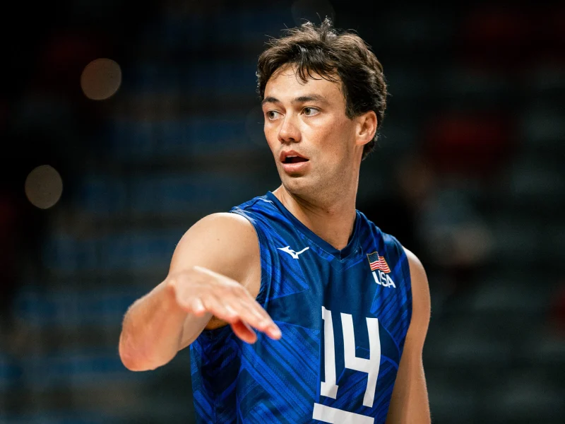 Micah Maʻa preparing to serve for the United States at the 2026 NORCECA Continental Championship