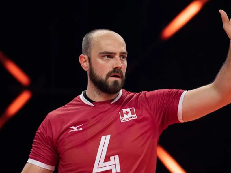 Nicholas Hoag representing Canada in Volleyball Nations League competition.