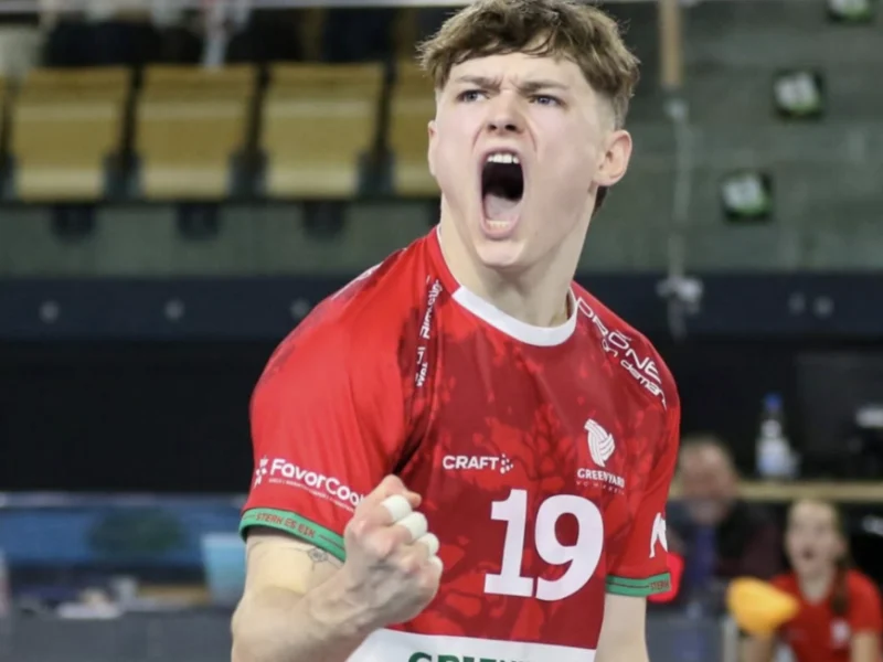 Pierre Perin celebrating during his final season with Greenyard Maaseik.