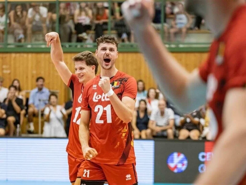 Samuel Fafchamps celebrating with Belgium during international competition.