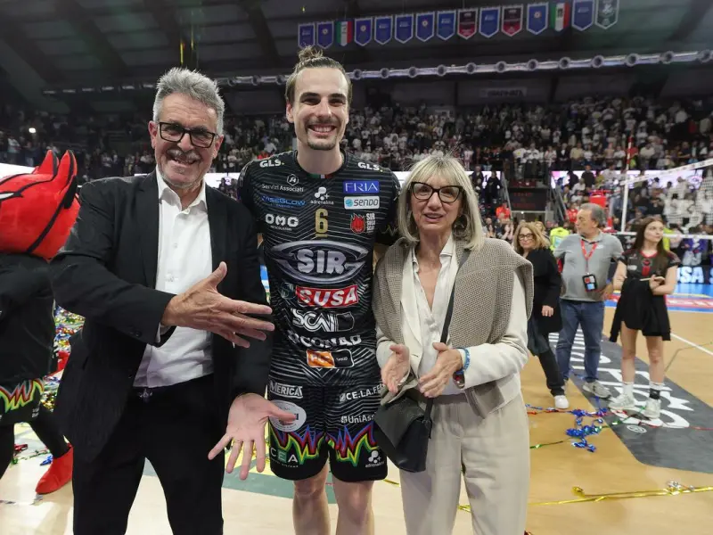 Simone Giannelli with Sir Susa Scai Perugia during the 2026 Scudetto final series.