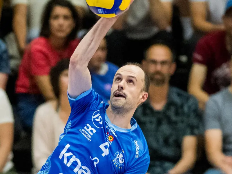 Stijn D'Hulst in action for Knack Roeselare during the Belgian league playoffs.