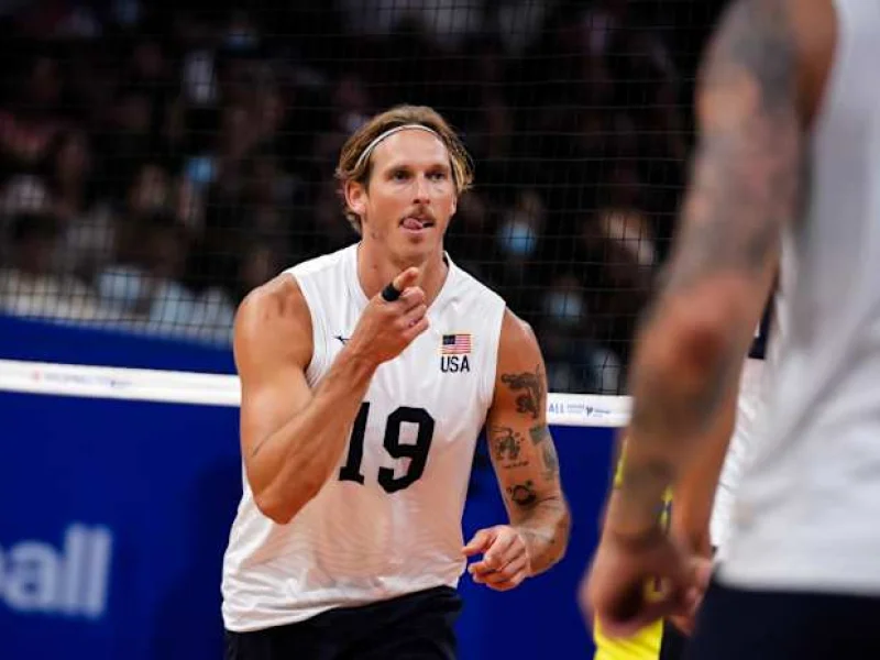 Taylor Averill with the United States during Volleyball Nations League play