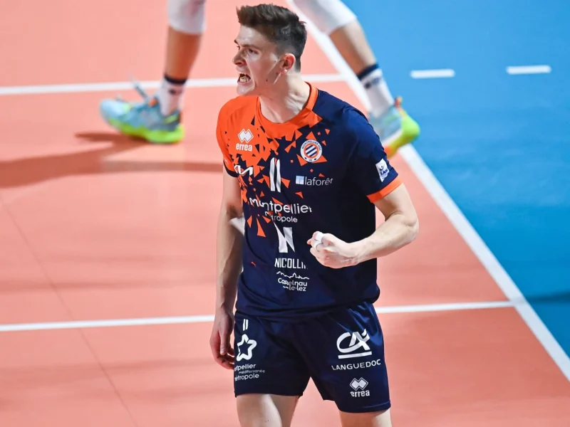 Théo Faure celebrating while playing for Montpellier