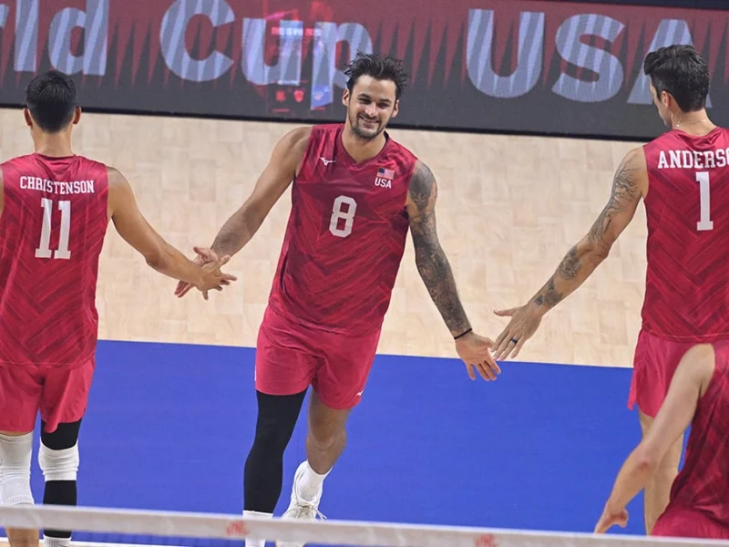 TJ DeFalco with the United States during the 2026 Volleyball Nations League.