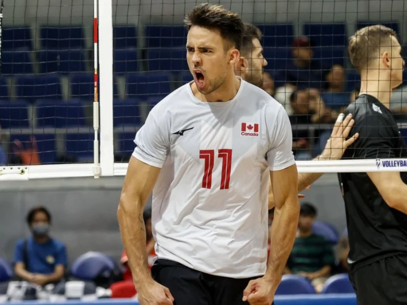 Xander Ketrzynski celebrating for Canada at the volleyball World Championship