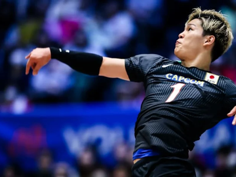 Yuji Nishida attacking for the Japan men’s national volleyball team